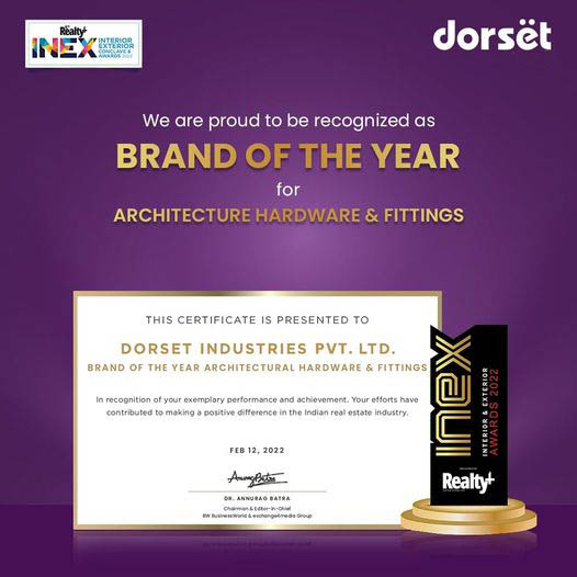  INEX Interior Exterior Award 2022 as "Brand Of The Year" for Architecture Hardware & Fittings